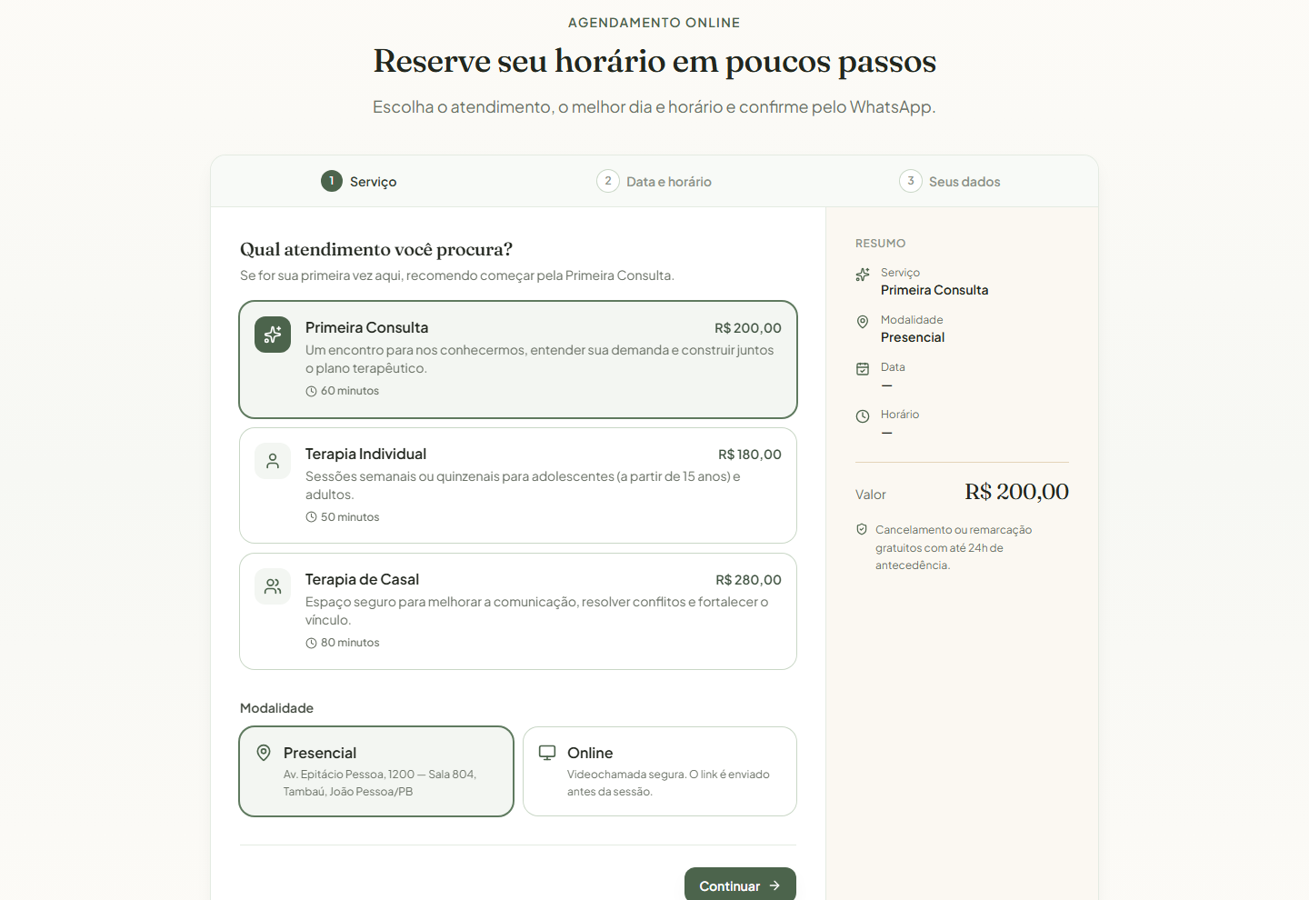 Agendamento online em etapas