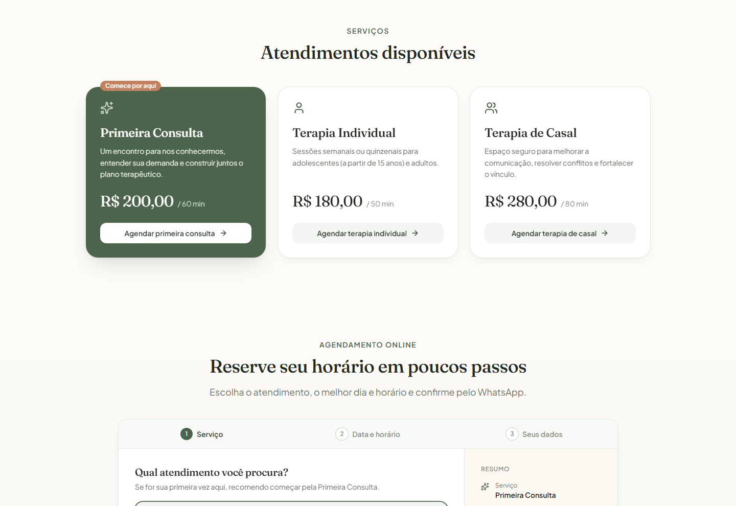 Cards de serviços com preços